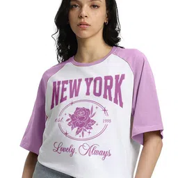 JUNEBERRY Women Typography Printed Round Neck Pure Cotton Oversized T-shirt-picture-11