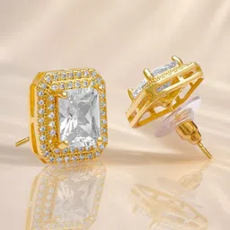 Rubans 18K Gold-Plated Crystals Studded Square Shaped Studs image 3