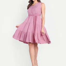 RAISHREE Women Solid Sleeveless Tiered Fit & Flare Dress-picture-18