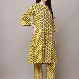 KHIMAJMAAFASHION Floral Printed Pure Cotton Round Neck A-line Kurta With Trousers-picture-29