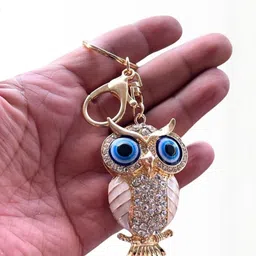 BLUE BEADS Evil Eye Crystal Owl Fridge Magnet and Keychain image 5