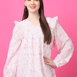 CORSICA Women Printed Puff Sleeves Ruffles Cotton Top-image-13