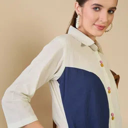 Indo Era Women Colourblocked Regular Pure Cotton Kurta with Trousers-picture-33