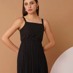 ChemistryWomen Solid Crepe A-LineMini Dress-image-4