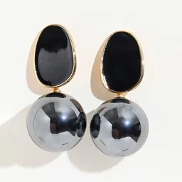 BEYTER Korean Sterling Silver Artificial Stone Studded Oval Shaped Drop Earrings image 2