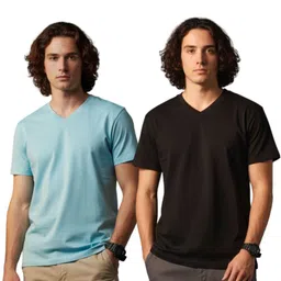 OUTLAWS Men Pack Of 2 Solid Regular Fit V-Neck Bio Finish T-shirt-picture-22