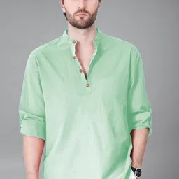 BHUVIKOO Band Collar Roll-Up Sleeves Short Kurta-image-51