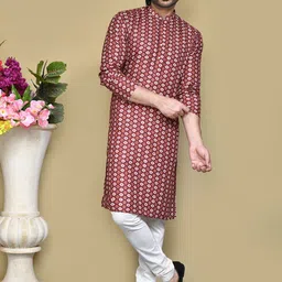 RANAK Men Geometric Printed Mirror Work Kurta image 4