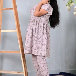 BAESD Girls Floral Printed Regular Pure Cotton Top with Pyjamas image 2