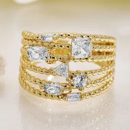 Rubans Gold-Plated Cubic Zirconia Studded Layered Adjustable Finger Ring-picture-25
