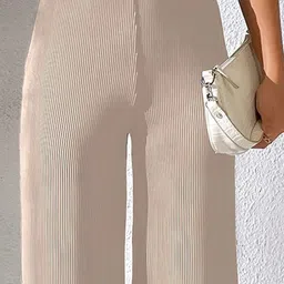 Tromko Women Striped Comfort Straight Fit Trousers image 2