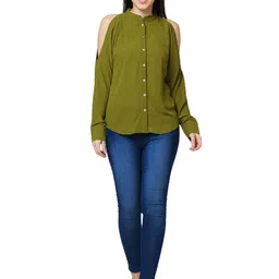 Iti Women Mandarin Collar Cold-Shoulder Shirt Style Top image 5