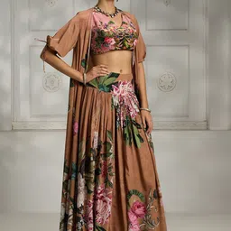 Rivaar By Rocky Star Printed V Neck Top & Skirt With Shrug Co-ords image 3