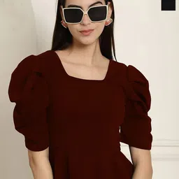Metronaut Women Pack Of 2 Puff Sleeves Peplum and Regular Top-picture-35