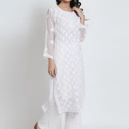 PARAMOUNT CHIKAN Women Ethnic Motifs Embroidered Chikankari Floral Georgette Kurta image 4