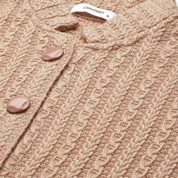 Cayman Self Design Cable Knit Mock Collar Woollen Longline Cardigan image 4