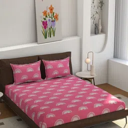 YaAkholic Purple & Off White 210 TC Queen Bedsheet with 2 Pillow Covers image 5