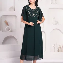 BAESD Women Solid Embroidered Georgette Fit And Flare Midi Dress-picture-17