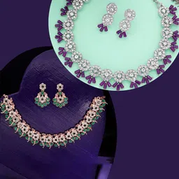 DIVASTRI Set Of 2 Silver-Plated American Diamond Stone Studded Jewellery Set-image-93