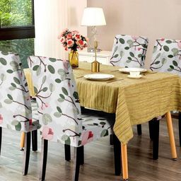 Aura White & Green 4 Pieces Floral Printed Chair Cover-picture-46