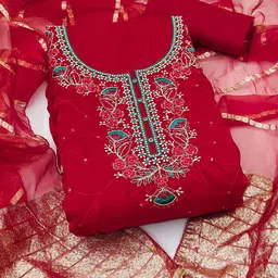 MANVAA Floral Embroidered Sequinned Unstitched Dress Material image 4