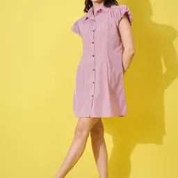 DIMPY GARMENTS Striped Puff Sleeve Ruffled Shirt Dress image 3