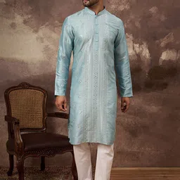 Ethnic Bay Men Embroidered Mandarin Collar Sequins Straight Kurta-image-51