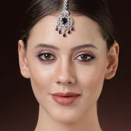 ZENEME Rhodium-Plated American Diamond Studded Maang Tikka Head Jewellery image 4
