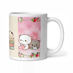 Mr UVD White & Pink Cartoon Characters Printed Matte Ceramic Mug 350 ml image 3