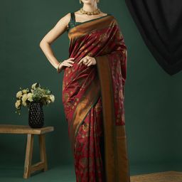 HI FI NX Ethnic Motifs Woven Design Zari Pure Silk Banarasi Saree-picture-44