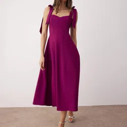 Trendyol Tie-Up Shoulder Straps Fit & Flare Midi Dress-image-2