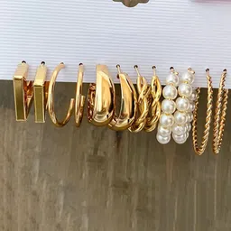 DIVASTRI Set of 6 Gold-Plated Circular Shaped Half Hoop Earrings image 5