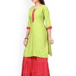 BAESD Girls Ethnic Motifs Printed Regular Gotta Patti Pure Cotton Kurta with Sharara image 5