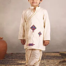 Vivedkids Boys Embroidered Regular Thread Work Pure Cotton Kurta with Dhoti Pants image 1