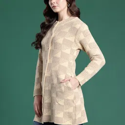 Cayman Geometric Self Design Longline Woollen Cardigan image 4