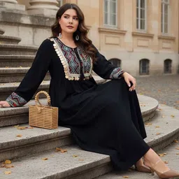 DressBerry Curve Ethnic Motifs Embroidered Fit and Flare Maxi Dress-image-38