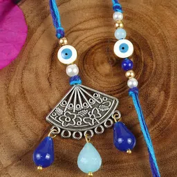 Asthetika Set Of 2 Evil Eye Oxidized Bhaiya Bhabhi Rakhis With Roli Chawal-picture-56