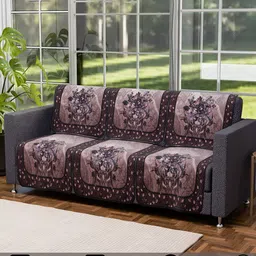 Kuber Industries Brown & White Printed 10 Pieces Cotton Sofa Cover With Arms image 3