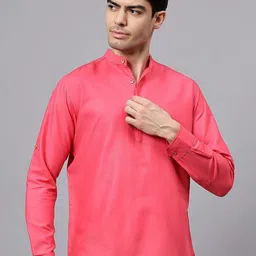 Yansh Creation Mandarin Collar Roll-Up Sleeves Straight Cotton Kurta-picture-24