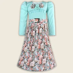 Wish Karo Girls Floral Printed Satin Fit & Flare Dress-image-98