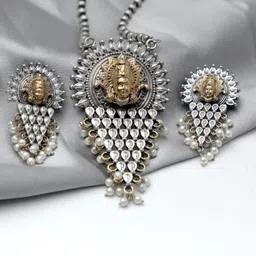 SIVA BY ANIKA Copper-Plated Pearl & Kundan-Studded Jewellery Set-picture-29