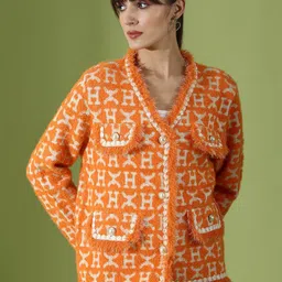 KALINI  Printed V-Neck Woollen Cardigan image 1