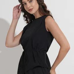 Fashfun Solid Boat Neck Sleeveless Regular Top With Waist Tie-up image 5