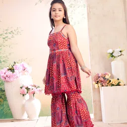 Aarika Girls Ethnic Motifs Printed Regular Mirror Work Kurta & Sharara-picture-22