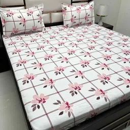 Pure Decor Pink & White Floral 330 TC Queen Bedsheet with 2 Pillow Covers-image-24