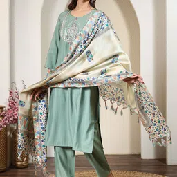 Anouk Rustic Women Embroidered Regular Thread Work Kurta with Trousers & With Dupatta image 2