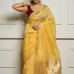 KALINI Woven Design Zari Block Print Saree image 5