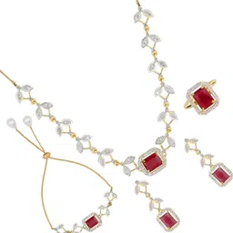 m creation Alloy Gold-plated Red Jewellery Set (Pack of 1)-picture-13