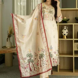 BAPS Women Floral Embroidered Kurta with Trousers & Dupatta image 1
