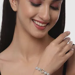 ZENEME Women 2 Brass Cubic Zirconia Rhodium-Plated Charm Bracelet image 5